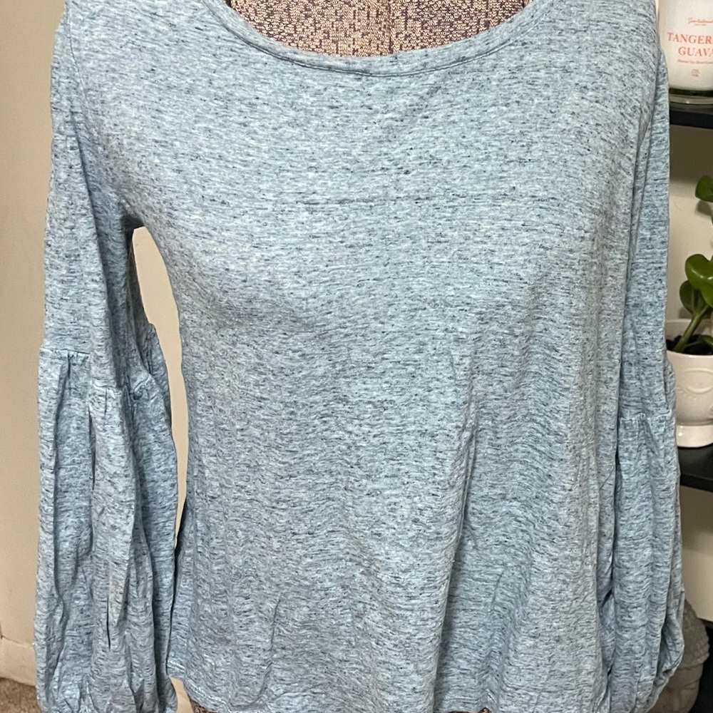LOFT Light Blue Textured Blouse with Flared Sleeves